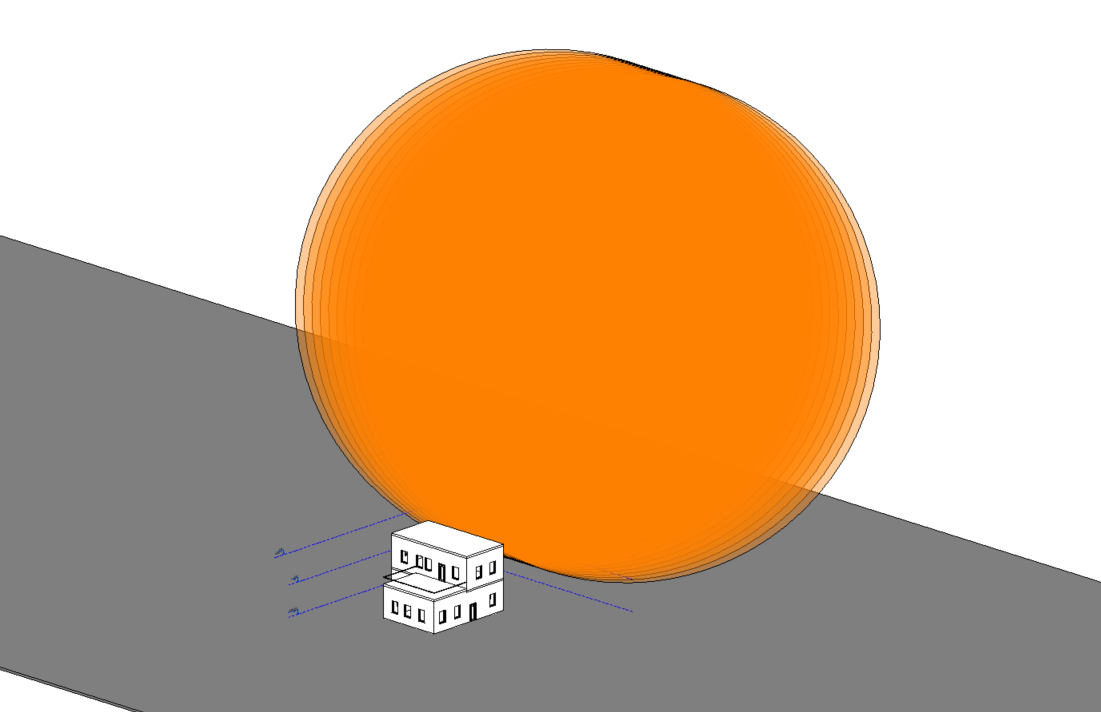 CCblesky, metoda valící se koule ve 3D nad modelem budovy
