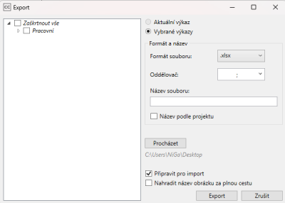 CCtools, hromadný export výkazů z Revitu do XLSX