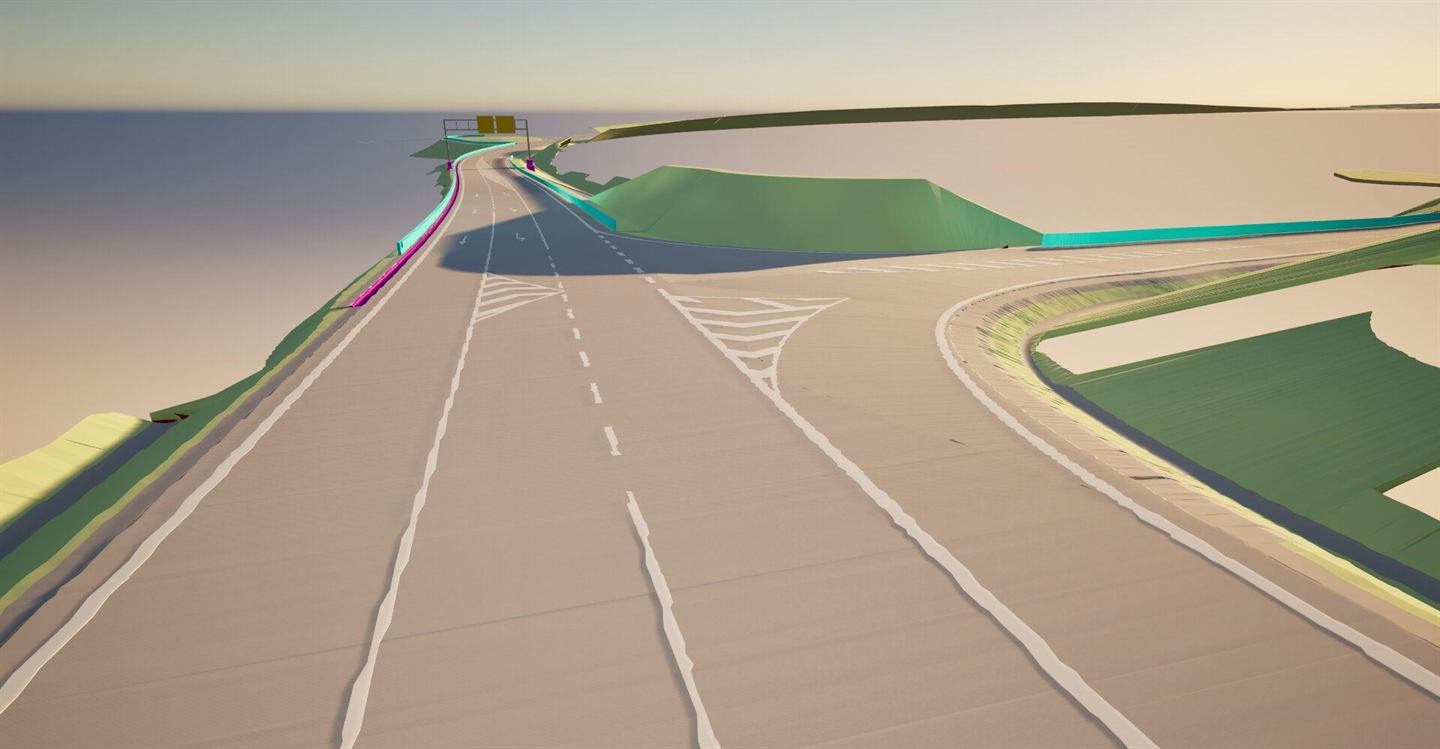 BIM model inženýrské stavby s napojením a terénními úpravami