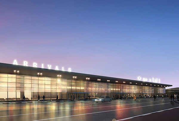 BIM model interiéru luxusní části letištní haly a obchodů Duty Free na letišti Al Maktum v Dubaji