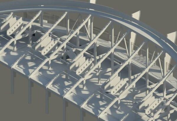 BIM model rekonstrukce a dostavby fotbalového stadionu Karviná pro 7 000 diváků.